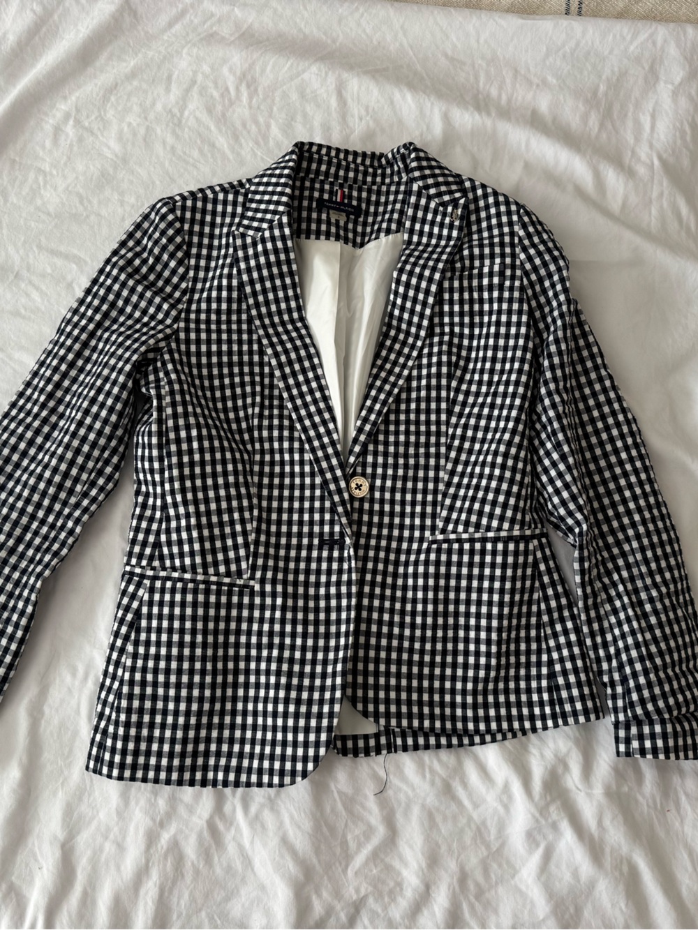 Tommy Hilfiger Blue & White Gingham Single-Button Blazer